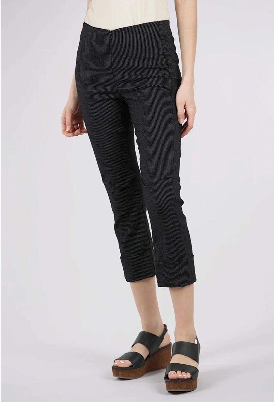 Porto San Francisco Womens Pants 0 XS Verona Black Crop Zip Cuffed Hem Stripe